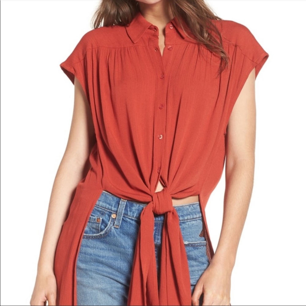WAYF Short Sleeve Waist Tie Tunic Top Medium